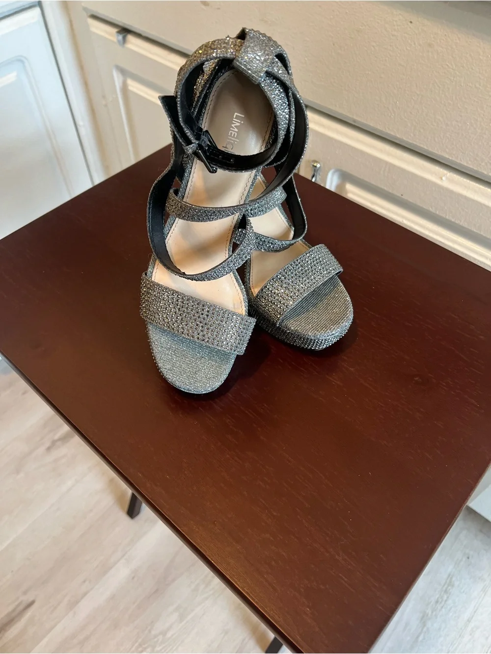 Limelight Women's Lainey Sparkle Platform Block Heel Pewter Sandals Size 7